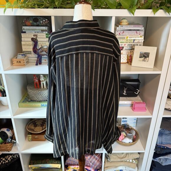 Vintage Ralph Lauren Striped Linen Oversized Beach Button Down Black Wms XXXL - Picture 5 of 10